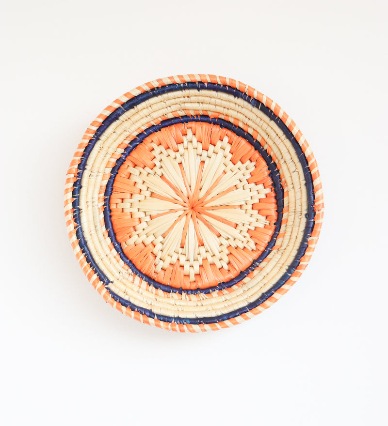 Decorative wall basket - Moonj grass basket - Wall basket for decor - Orange and Blue