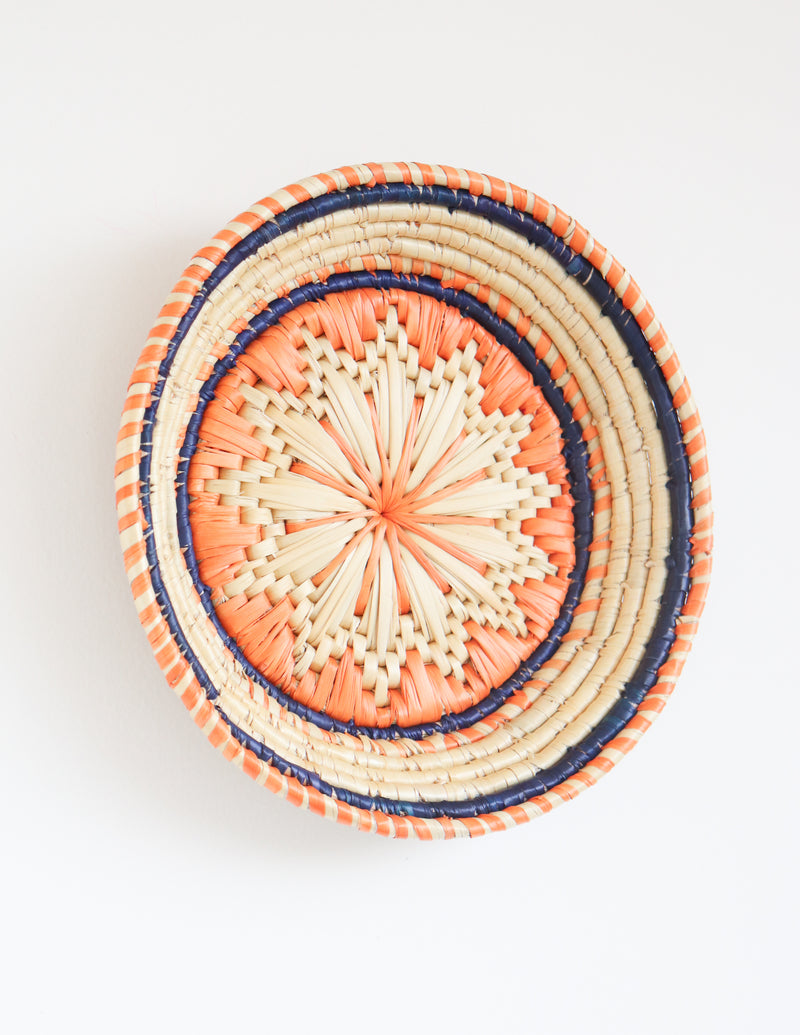 Decorative wall basket - Moonj grass basket - Wall basket for decor - Orange and Blue