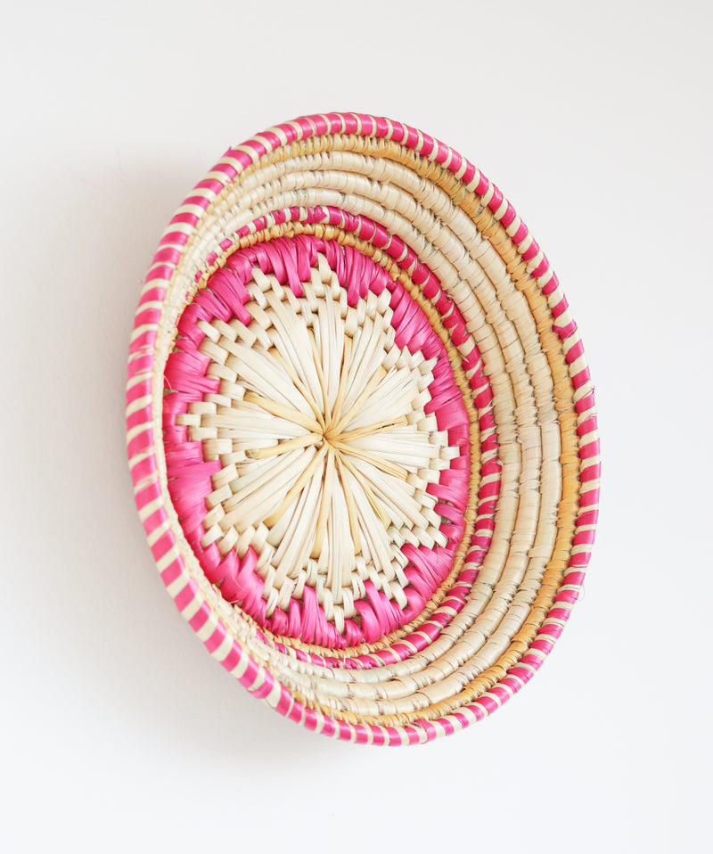 Decorative wall basket - Moonj grass basket - Wall basket for decor - Yellow and pink