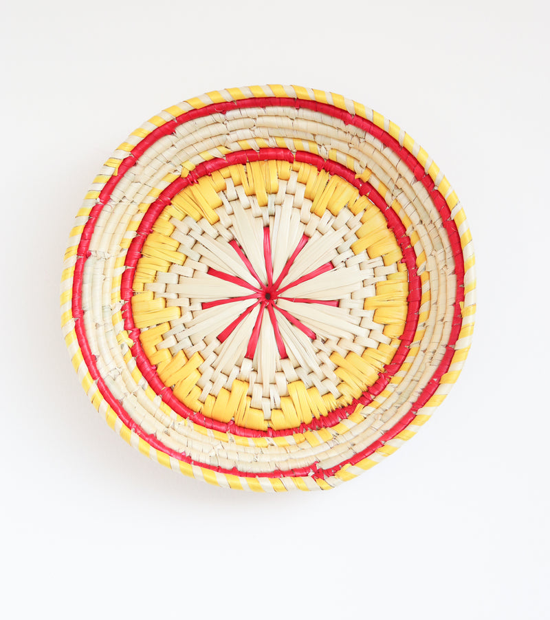 Decorative wall basket - Moonj grass basket - Wall basket for decor - Yellow and red
