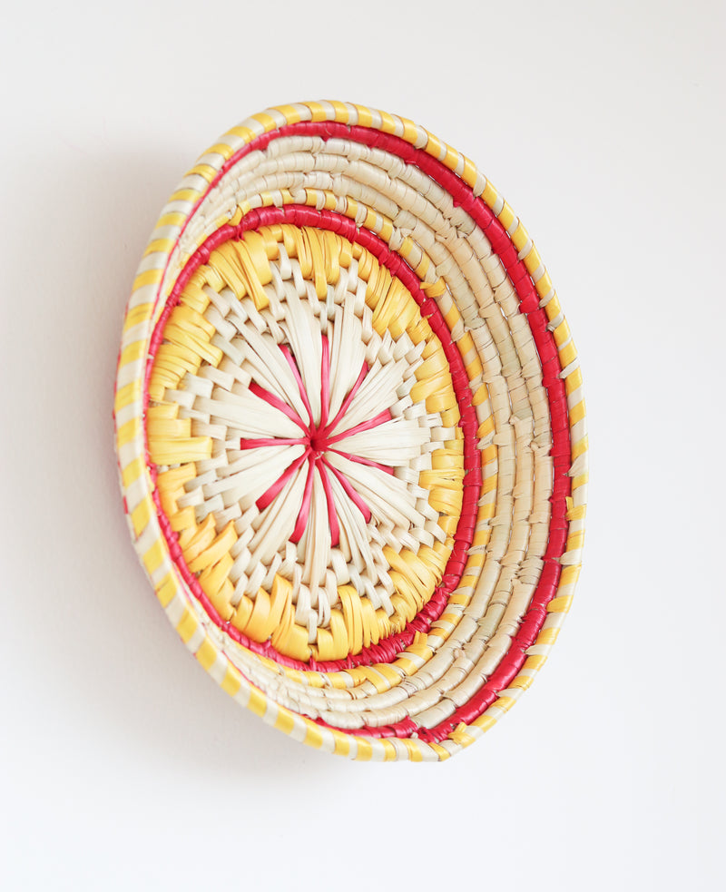 Decorative wall basket - Moonj grass basket - Wall basket for decor - Yellow and red