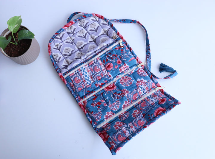 Patchwork Travel Jewelry Pouch - Jewellery organizer - Blue