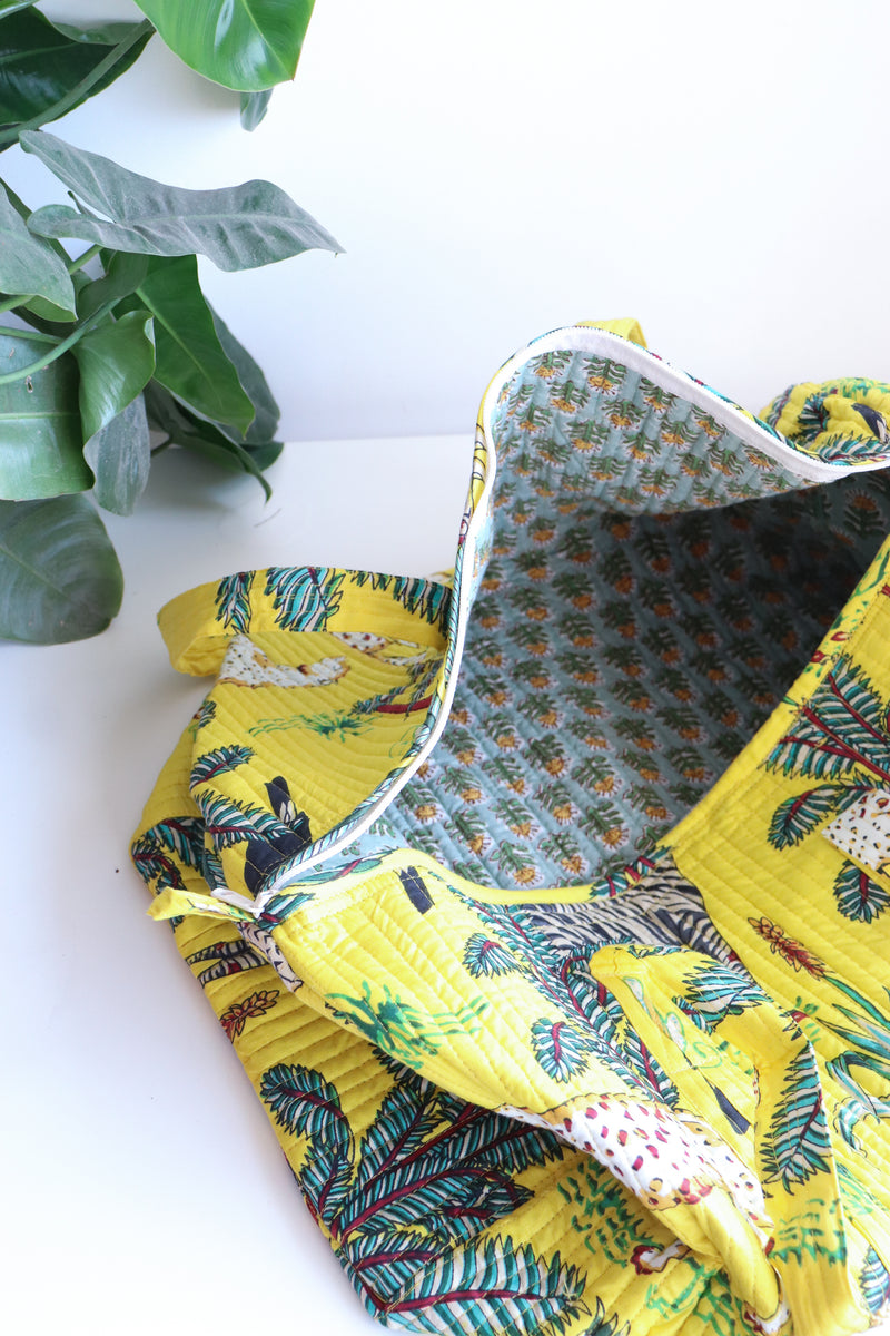 Yellow Safari print weekender bag - Boho quilted bags - Overnight duffle bags