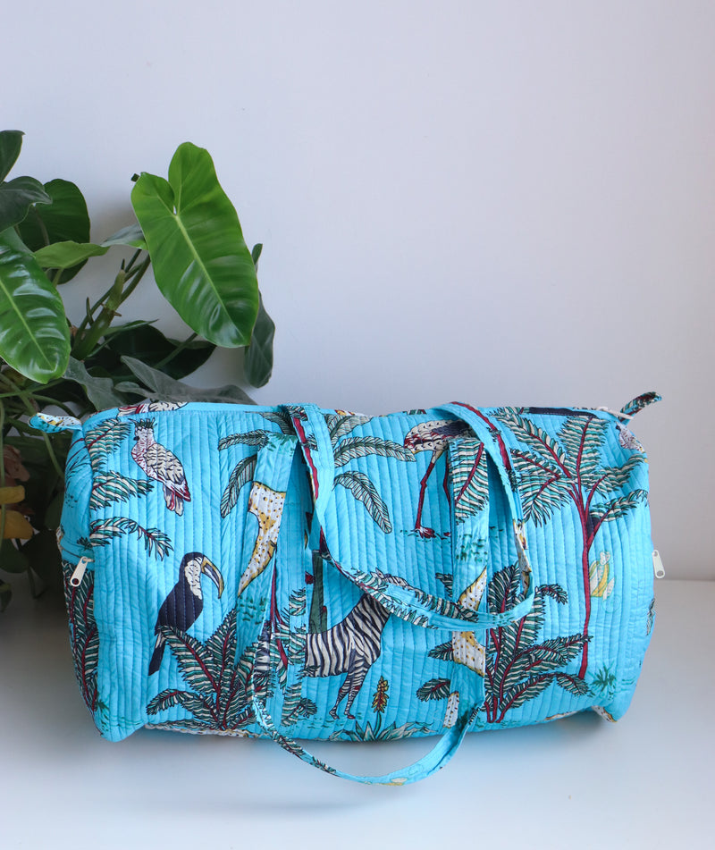 Turquoise Safari print weekender bag - Boho quilted bags - Overnight duffle bags