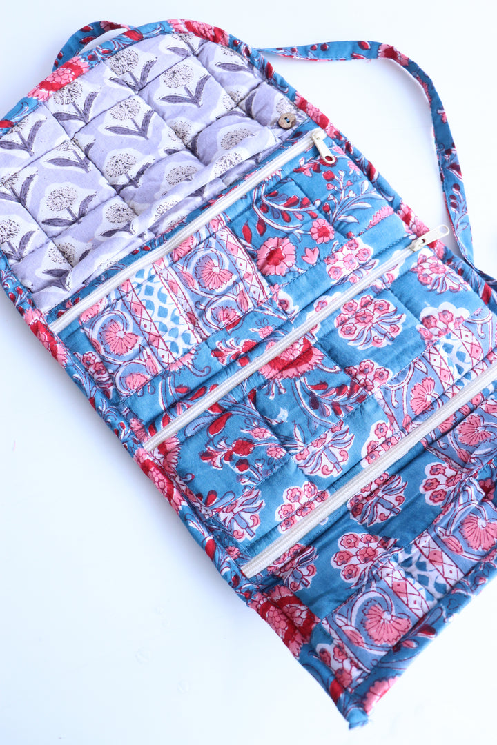 Patchwork Travel Jewelry Pouch - Jewellery organizer - Blue