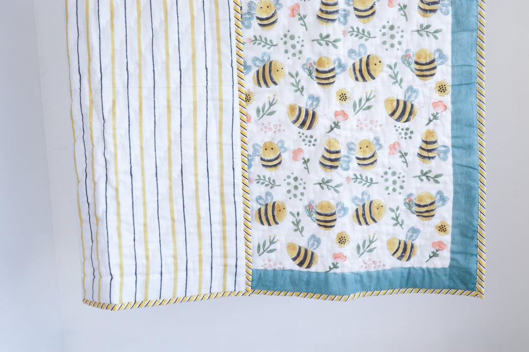 Kids Personalized Bumble Bee block print quilt - Sweet as Honey