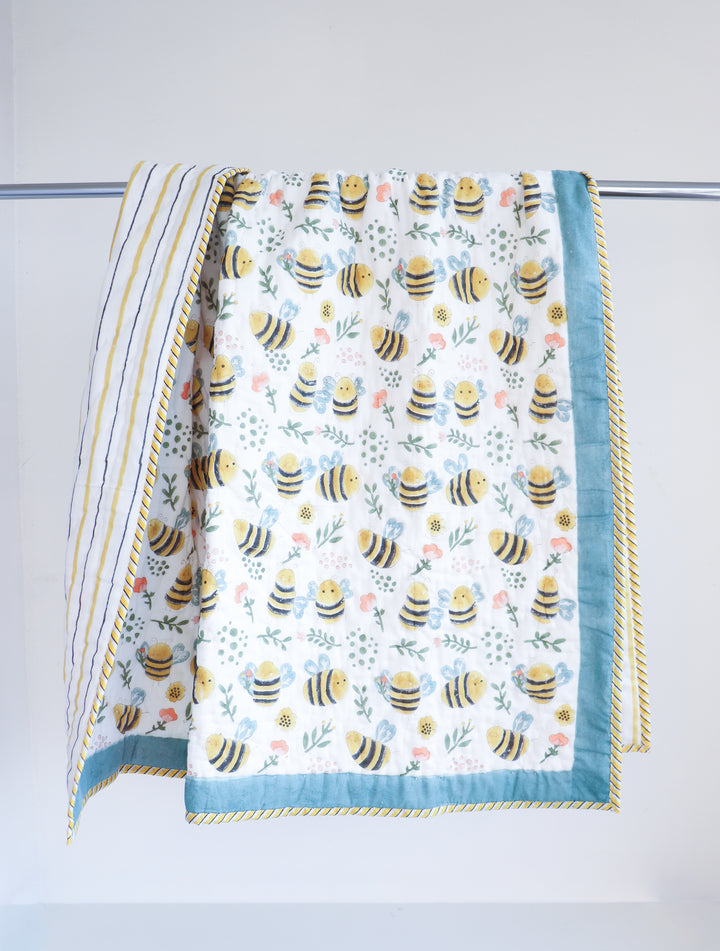 Kids Personalized Bumble Bee block print quilt - Sweet as Honey