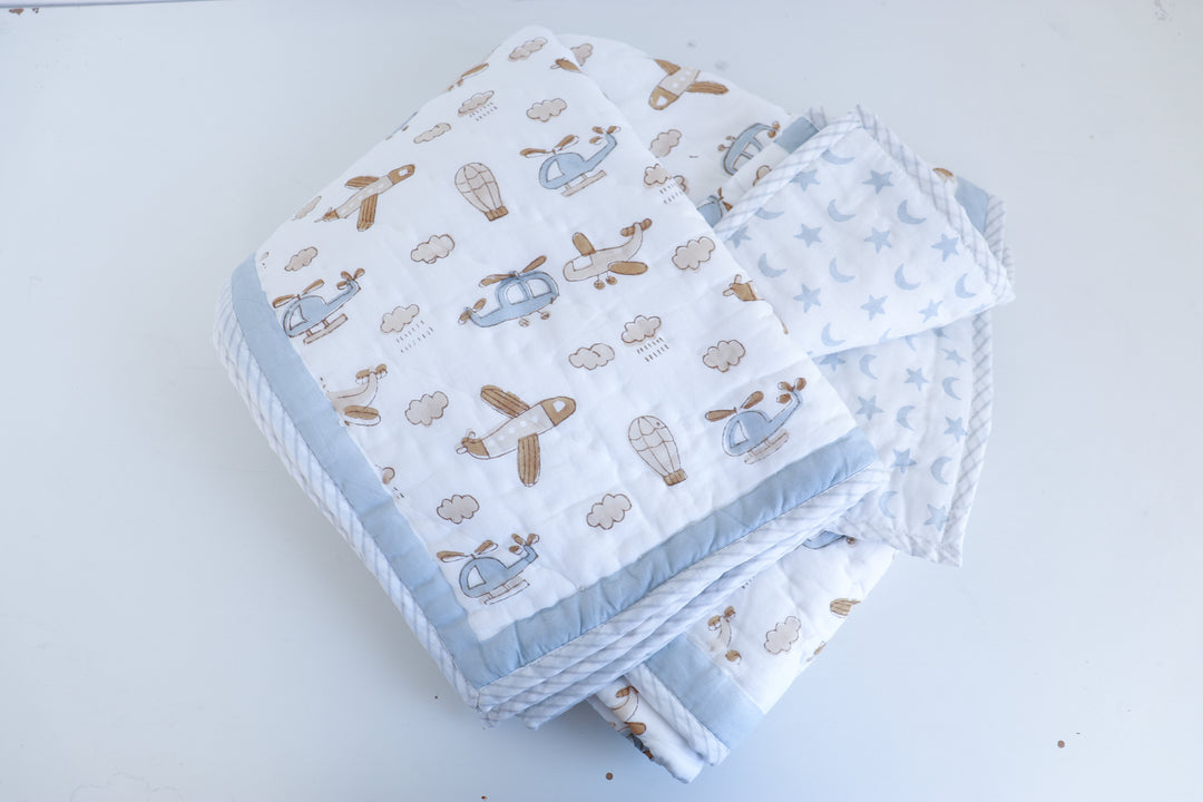 Kids Personalized Flying Machines block print quilt - Up and Away!