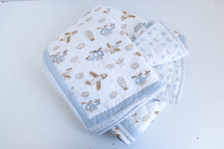 Kids Personalized Flying Machines block print quilt - Up and Away!