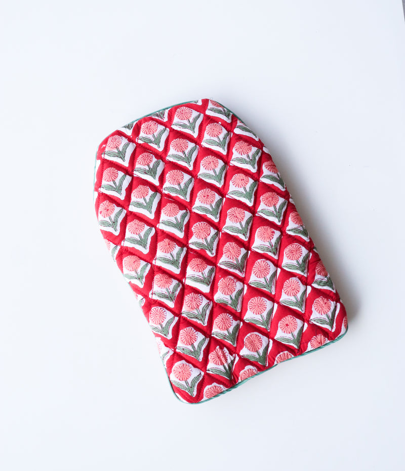 Quilted Hot Water Bag Covers - Block print hot water bottle covers - Red ditsy