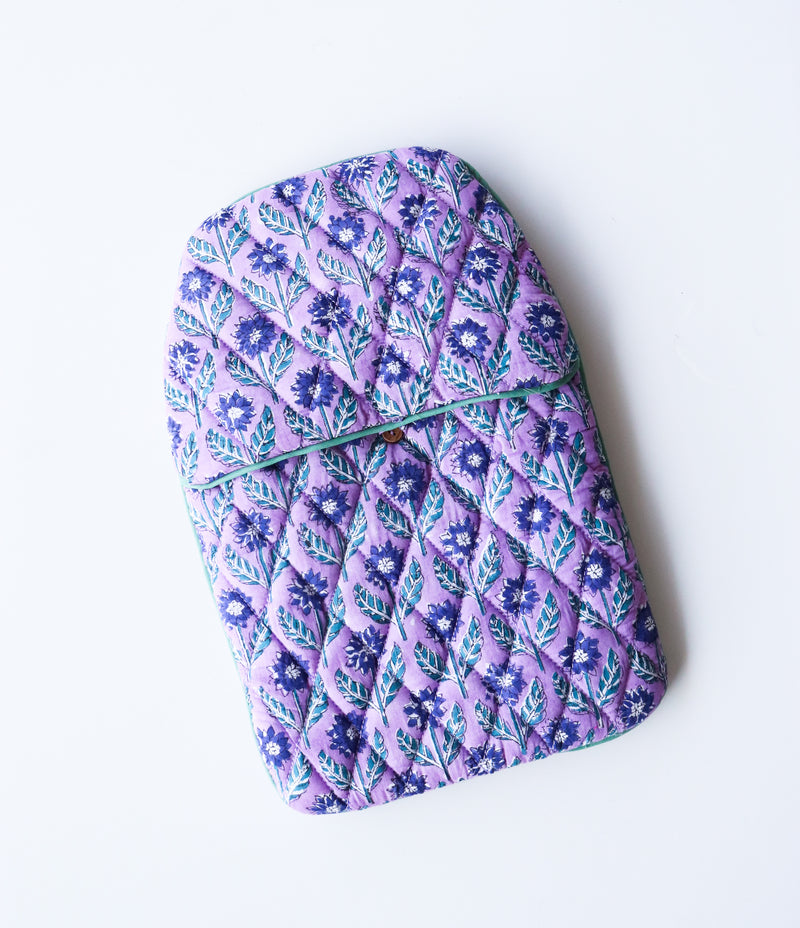 Quilted Hot Water Bag Covers - Block print hot water bottle covers - Lilac Floral
