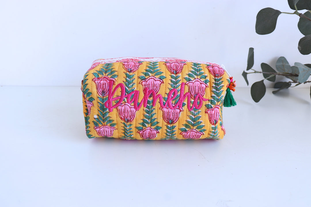Personalized Medium Block Print Makeup Bag - Custom Name