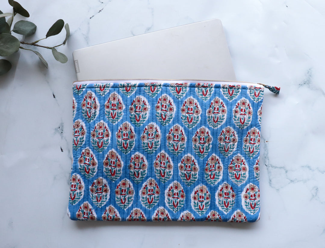 Block print Laptop sleeves - Laptop cover - Blue Summer - 13 inch, 14 inch & 15 inch