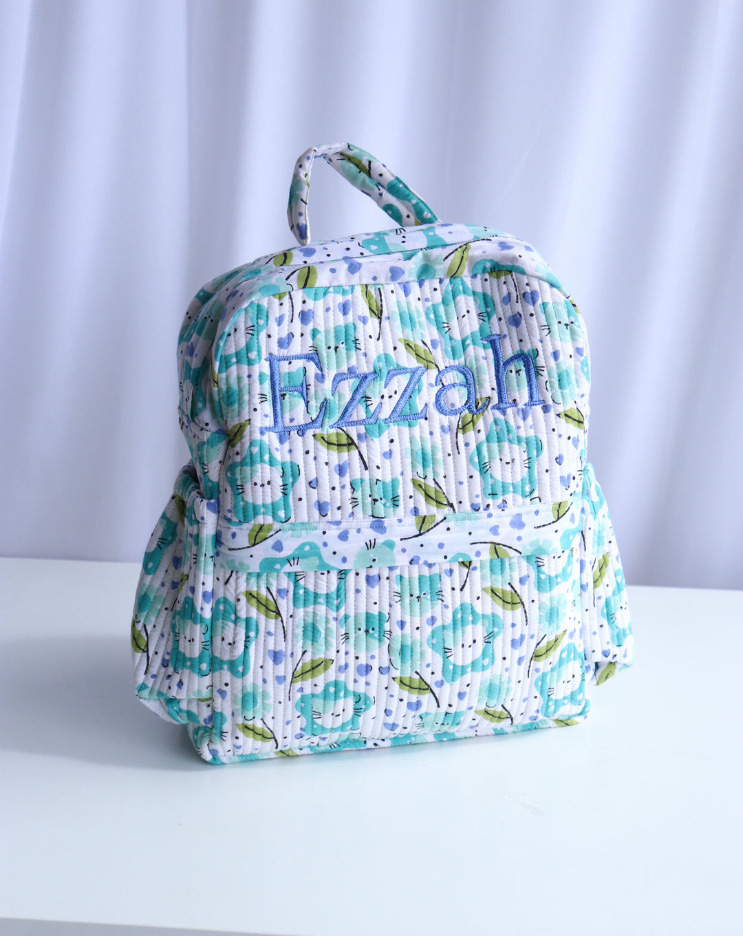 Personalized Kids Quilted back pack - Toddler back pack - Pink and Green Cats