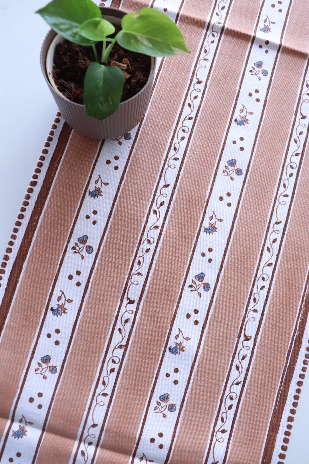 Mocha Mornings Runners - Block print Runner - Table Runner - 13x72 inches - Brown & Blue