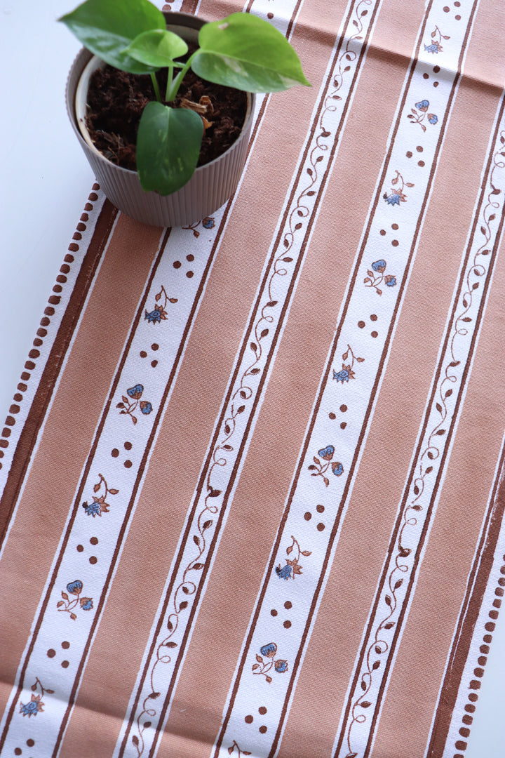 Mocha Mornings Runners - Block print Runner - Table Runner - 13x72 inches - Brown & Blue