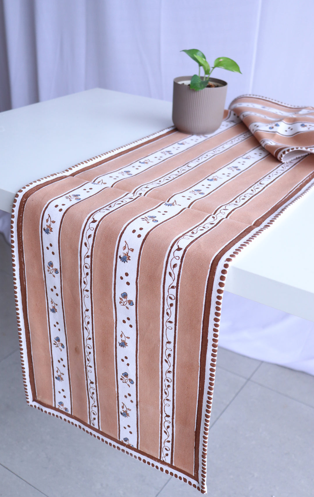 Mocha Mornings Runners - Block print Runner - Table Runner - 13x72 inches - Brown & Blue