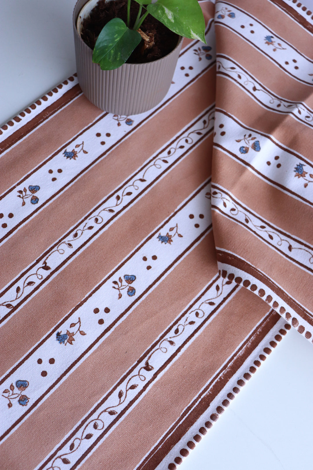 Mocha Mornings Runners - Block print Runner - Table Runner - 13x72 inches - Brown & Blue