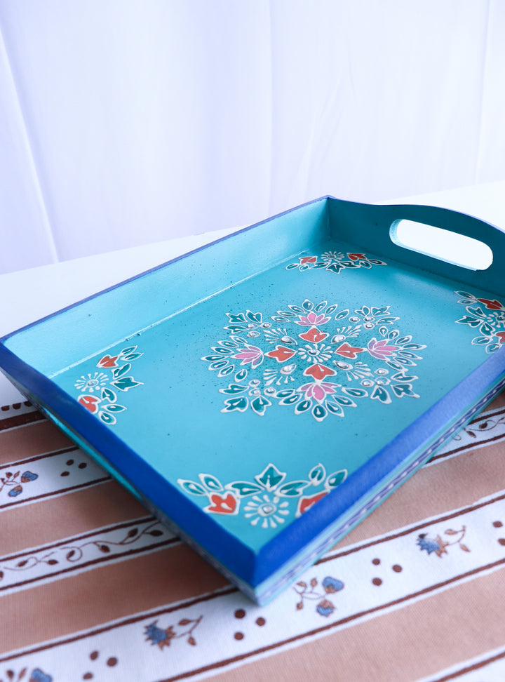 Jodhpur hand painted wood trays - Trays for Gifting - Blue - 14 x 10 inches