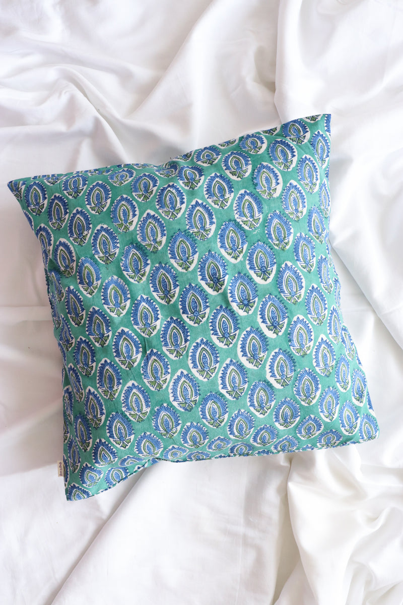 Block print decorative cushion covers - 16x16 inches - Green booti cushion covers