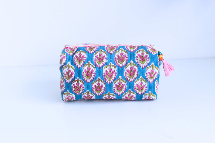 Medium Cosmetic bag - Travel Make up bag - Blue Ditsy