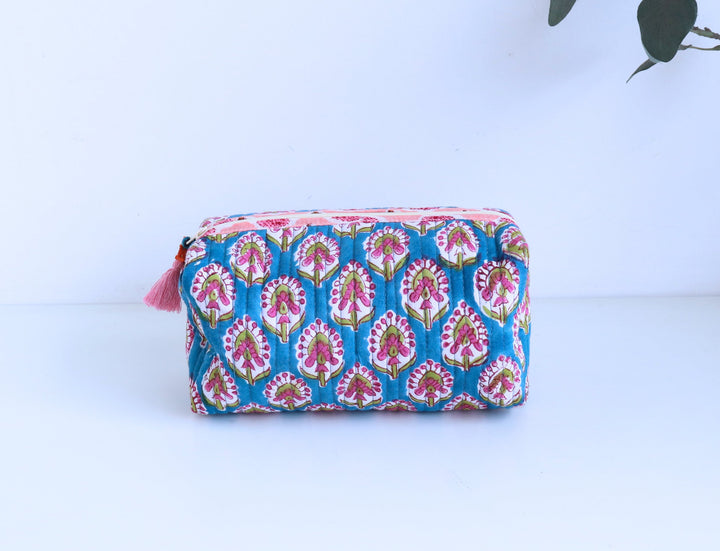 Medium Cosmetic bag - Travel Make up bag - Blue Ditsy