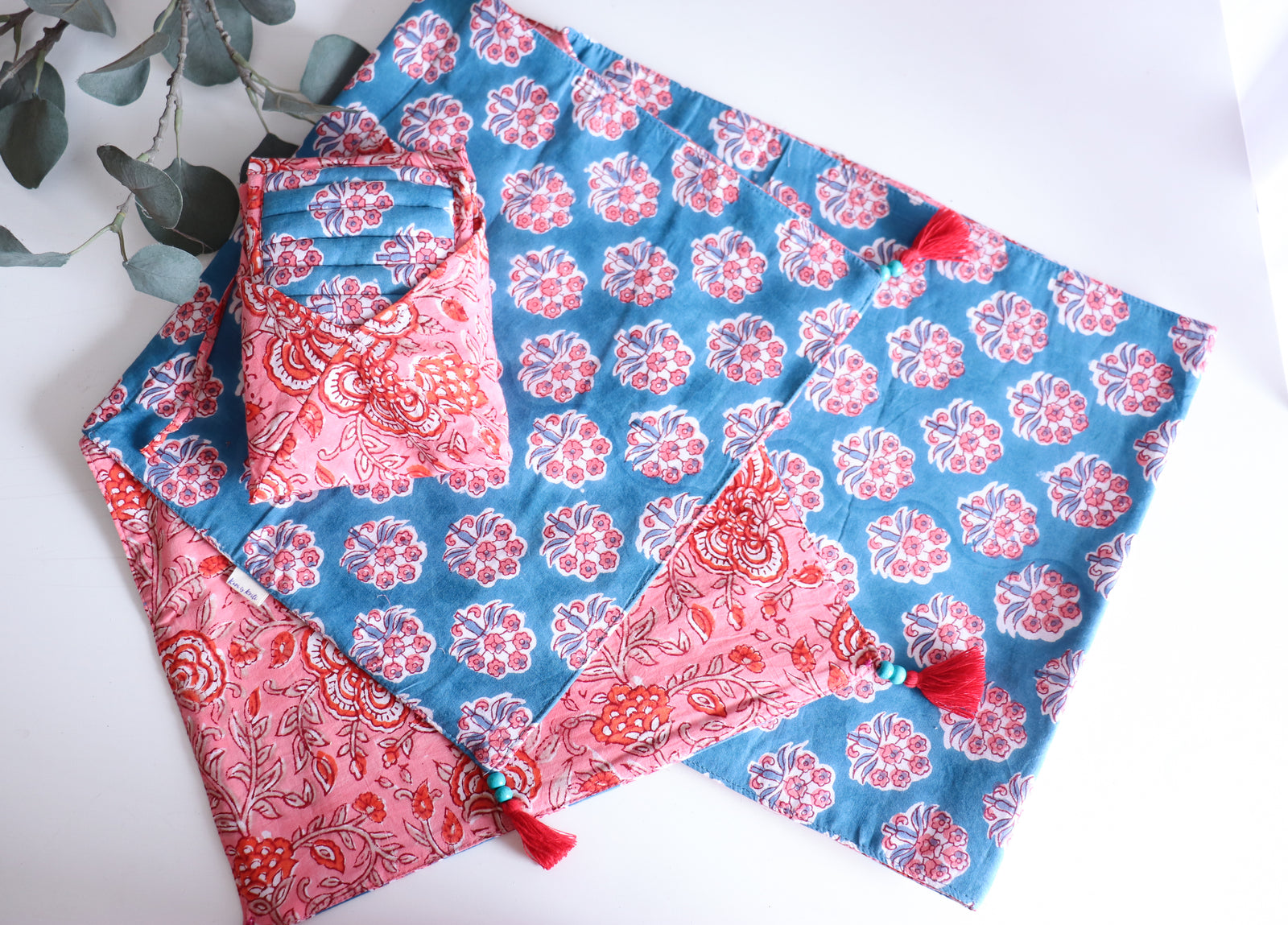 Ojas hostess gift set with handmade block print accessories by Kari by Kriti
