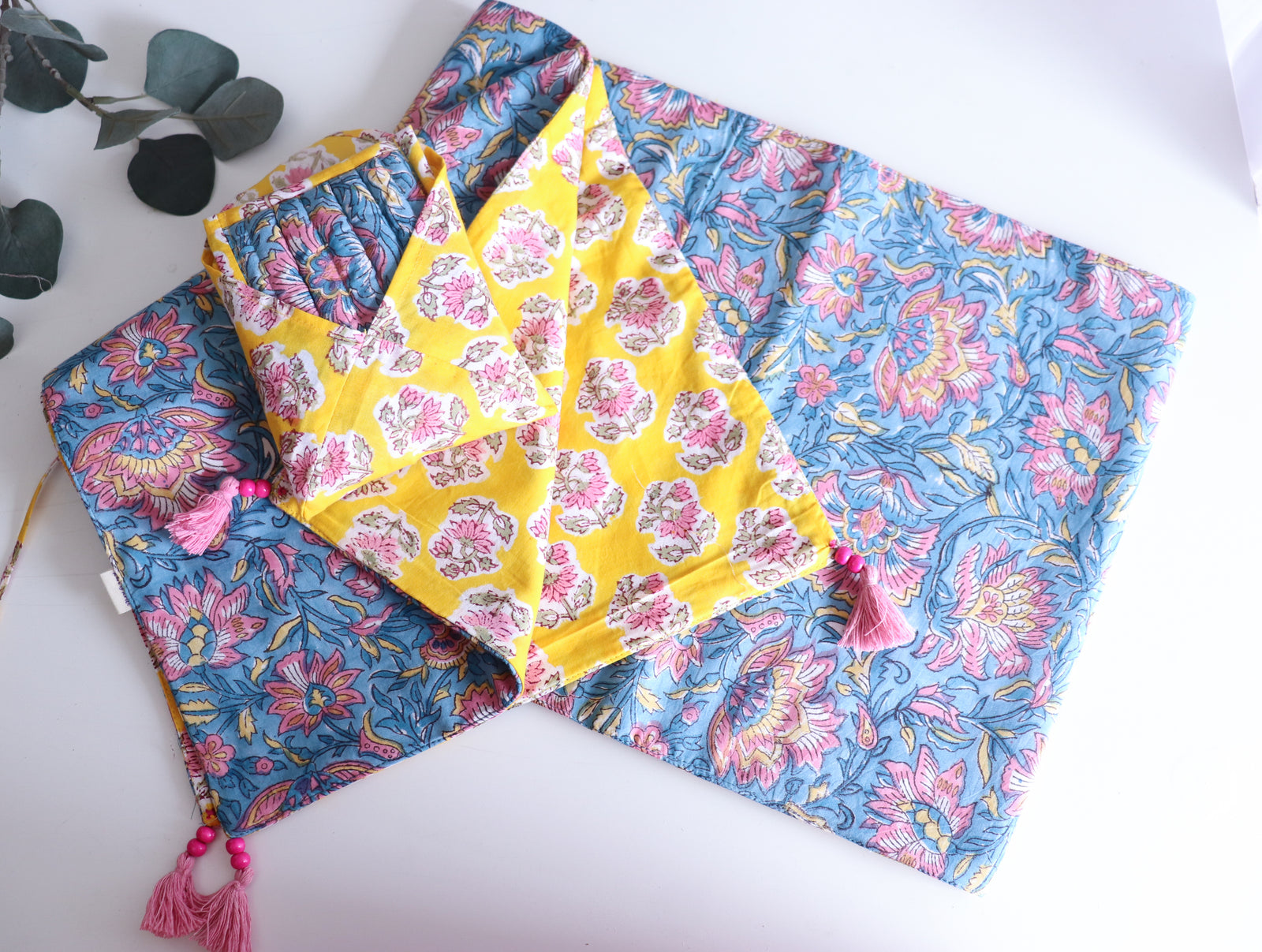Ojas hostess gift set with handmade block print accessories by Kari by Kriti
