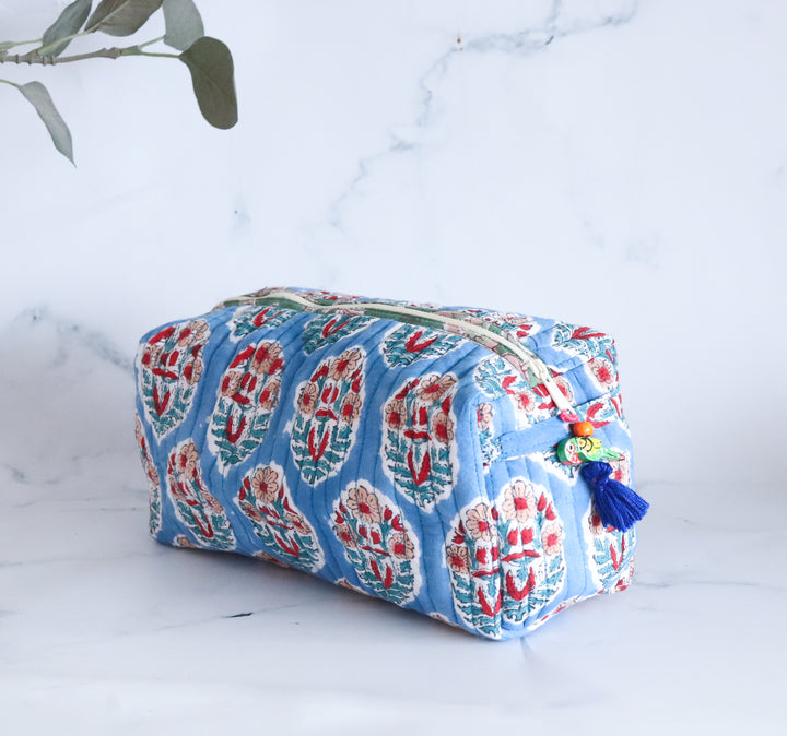 Medium Cosmetic bag - Travel Make up bag - Blue Summer