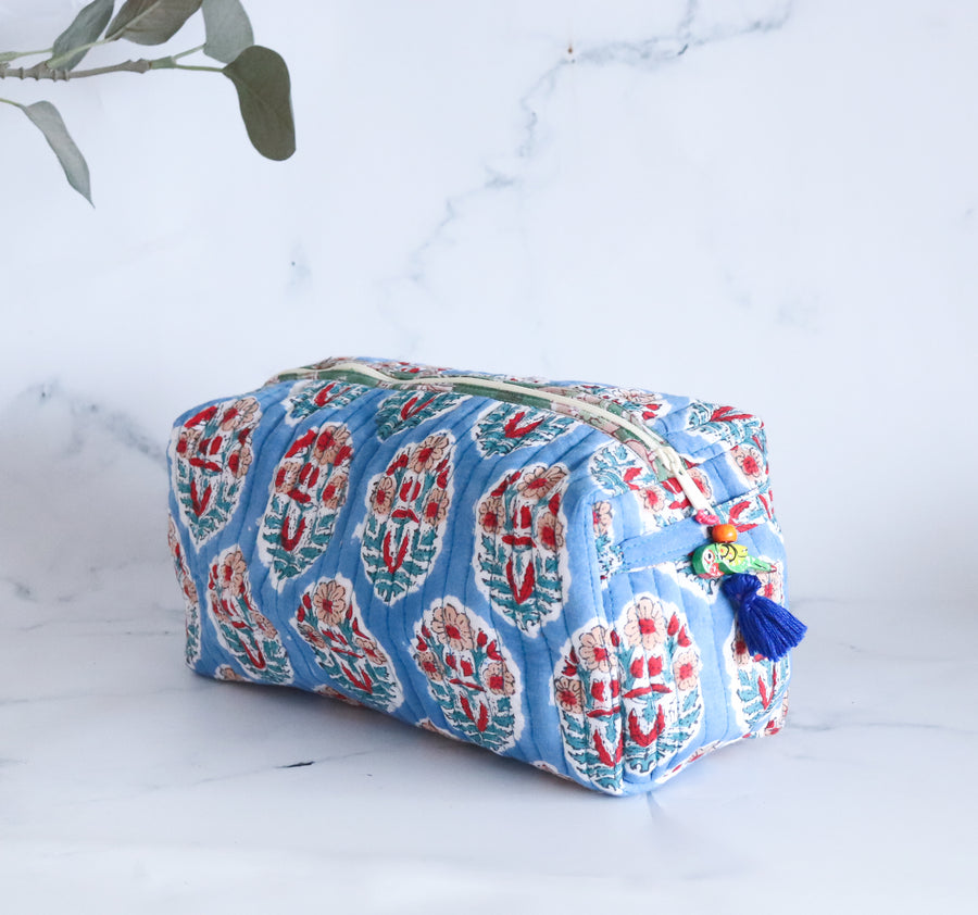 Medium Cosmetic bag - Travel Make up bag - Blue Summer