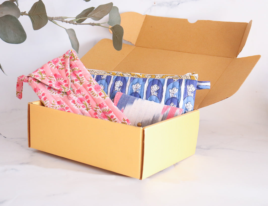 Best friend gift box - Block print pouches assorted gift set