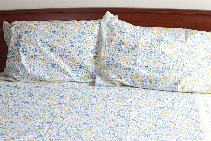 Rainforest block print bed sheet and pillow cases -  King size - 108x108 inches
