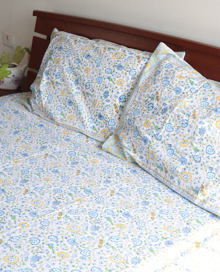 Rainforest block print bed sheet and pillow cases -  King size - 108x108 inches
