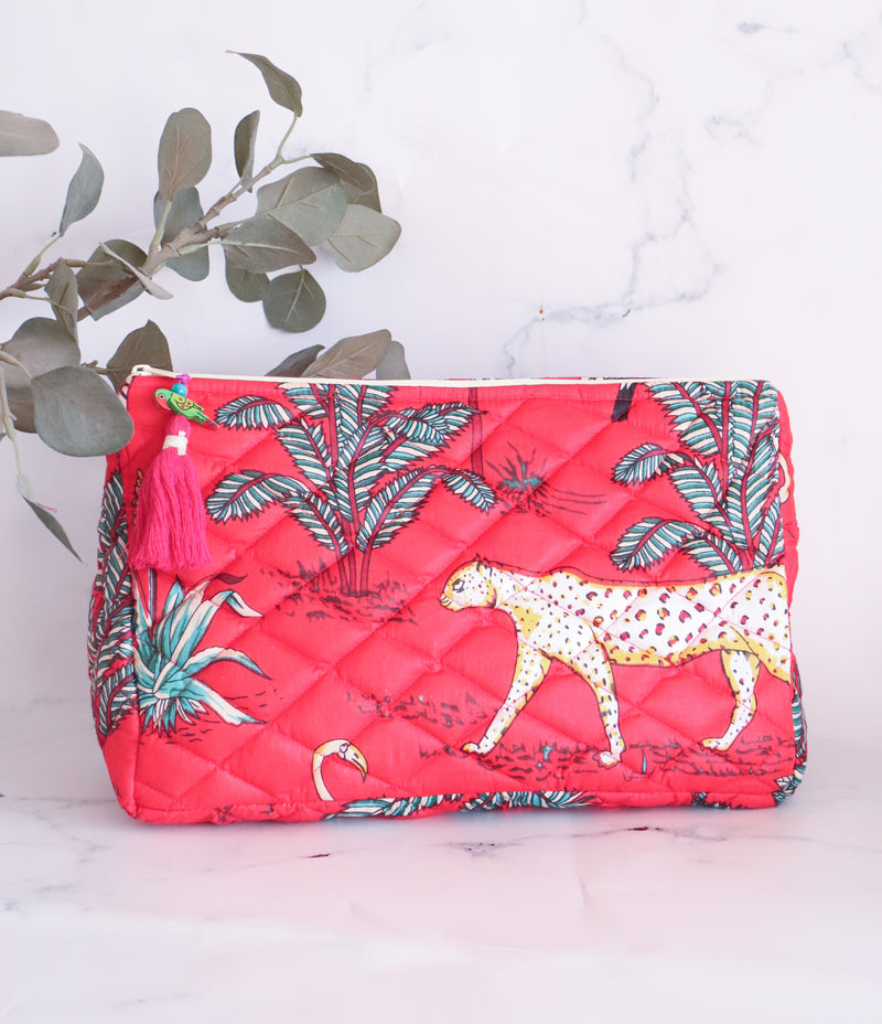 Red Safari Large Cosmetic bag - Makeup bag - Large travel pouch - Serengeti