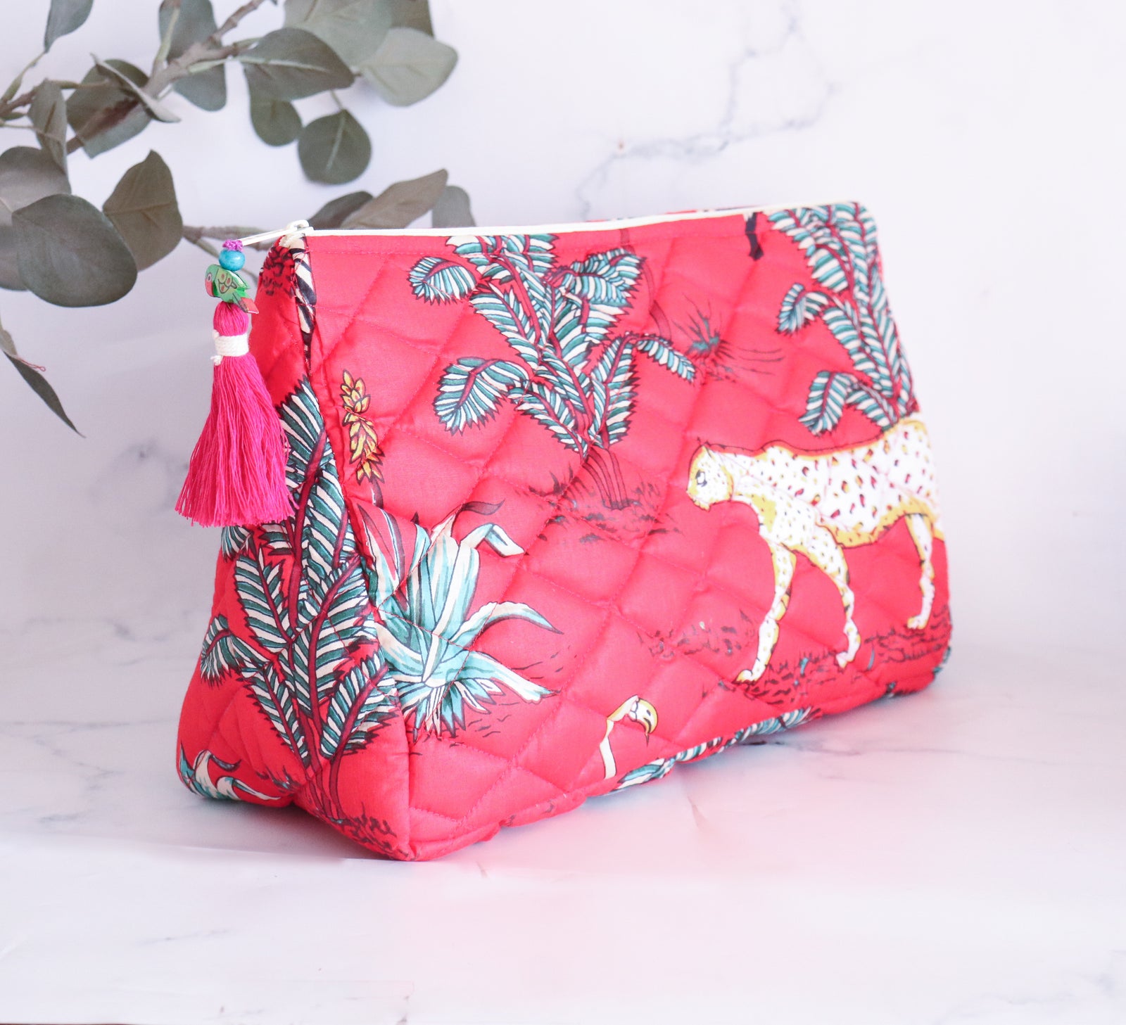 Red Safari Large Cosmetic bag - Makeup bag - Large travel pouch - Serengeti - back view