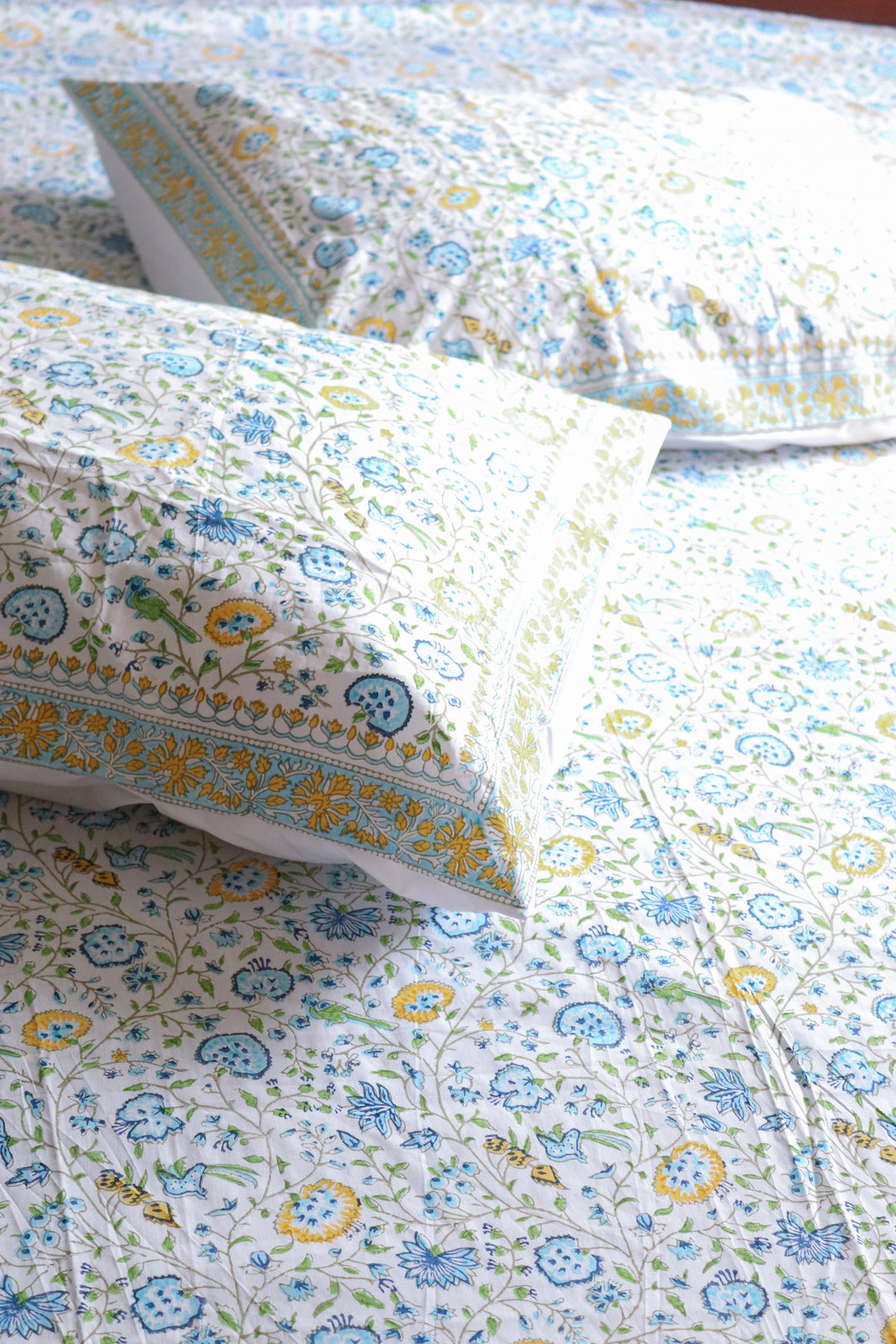 Rainforest block print bed sheet and pillow cases -  King size - 108x108 inches