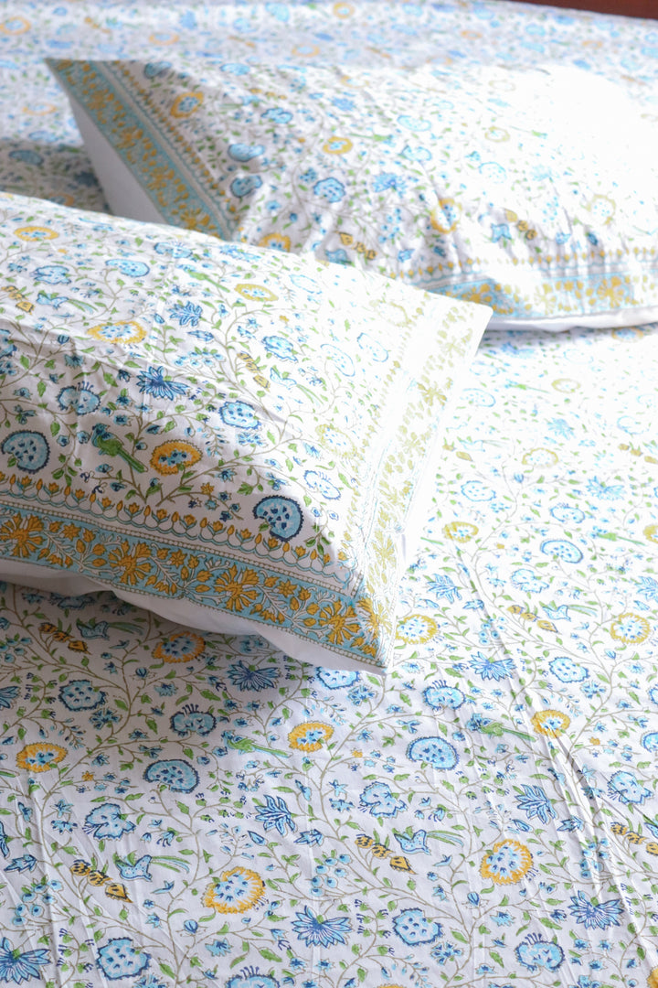 Rainforest block print bed sheet and pillow cases -  King size - 108x108 inches