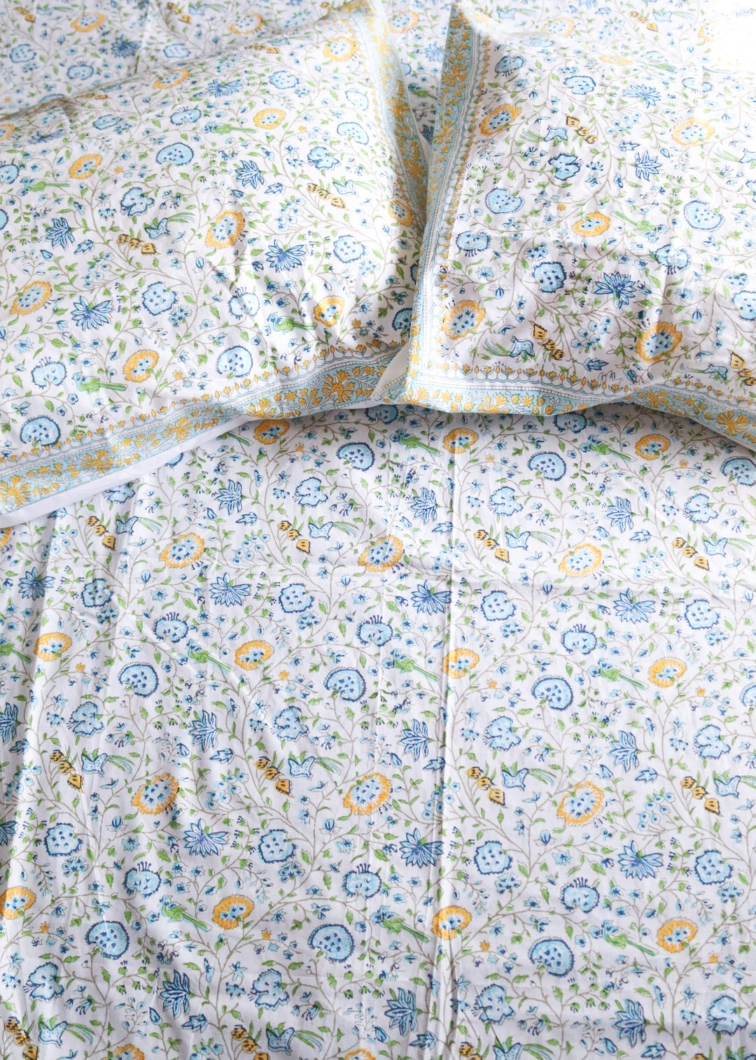 Rainforest block print bed sheet and pillow cases -  King size - 108x108 inches