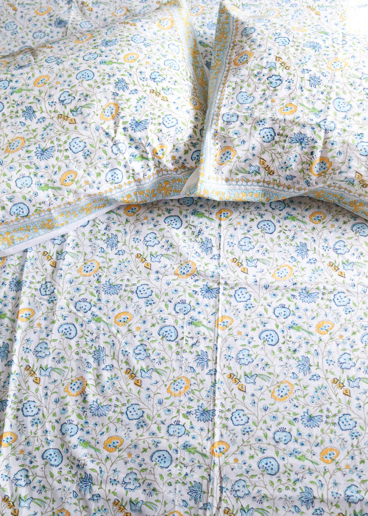 Rainforest block print bed sheet and pillow cases -  King size - 108x108 inches