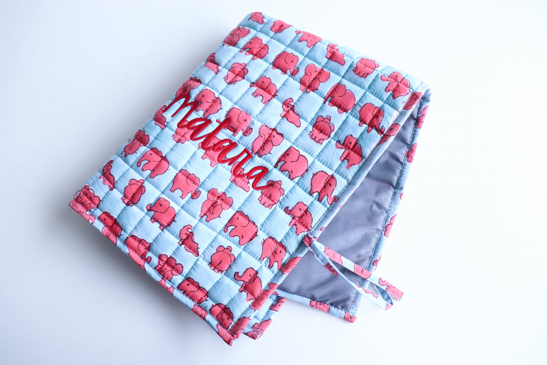 Personalized Roll up Diaper Changing mat for babies - Blue Elephants