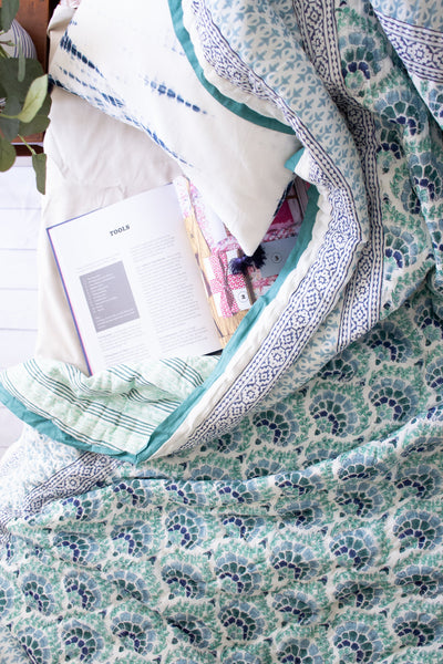 Blue, green and turquoise AC Quilt