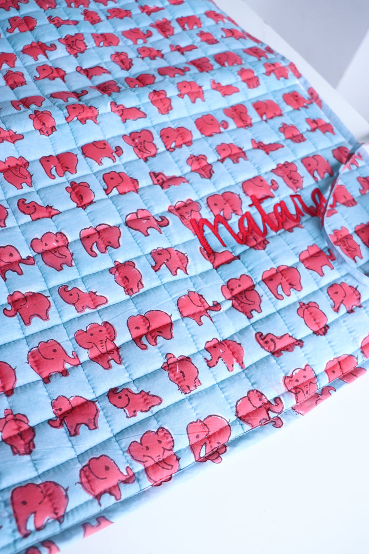Personalized Roll up Diaper Changing mat for babies - Blue Elephants