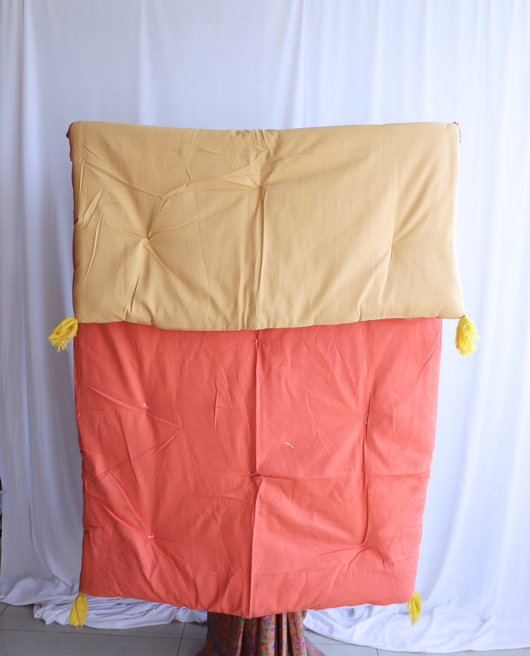 Reversible Floor mattress - Large floor cushion - 3 x 6 feet - Mustard and Orange