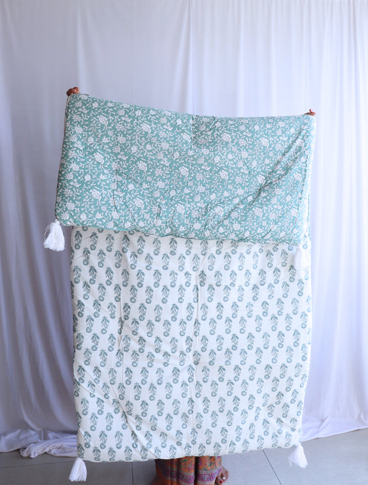 Reversible Floor mattress - Large floor cushion - 3 x 6 feet - Turquoise and off white