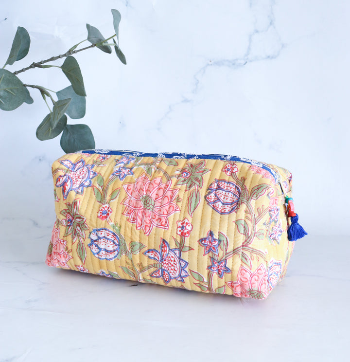 Personalized Large Makeup bags - Block print cosmetic bag - Custom toiletry pouch with name