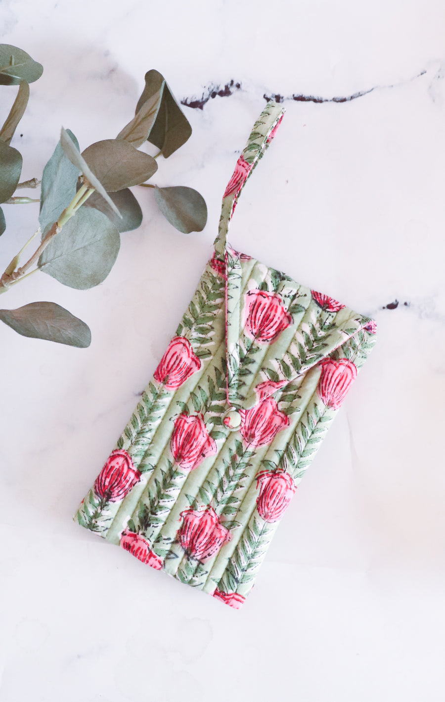 Quilted Sunglasses case - Spectacle cover - Light green