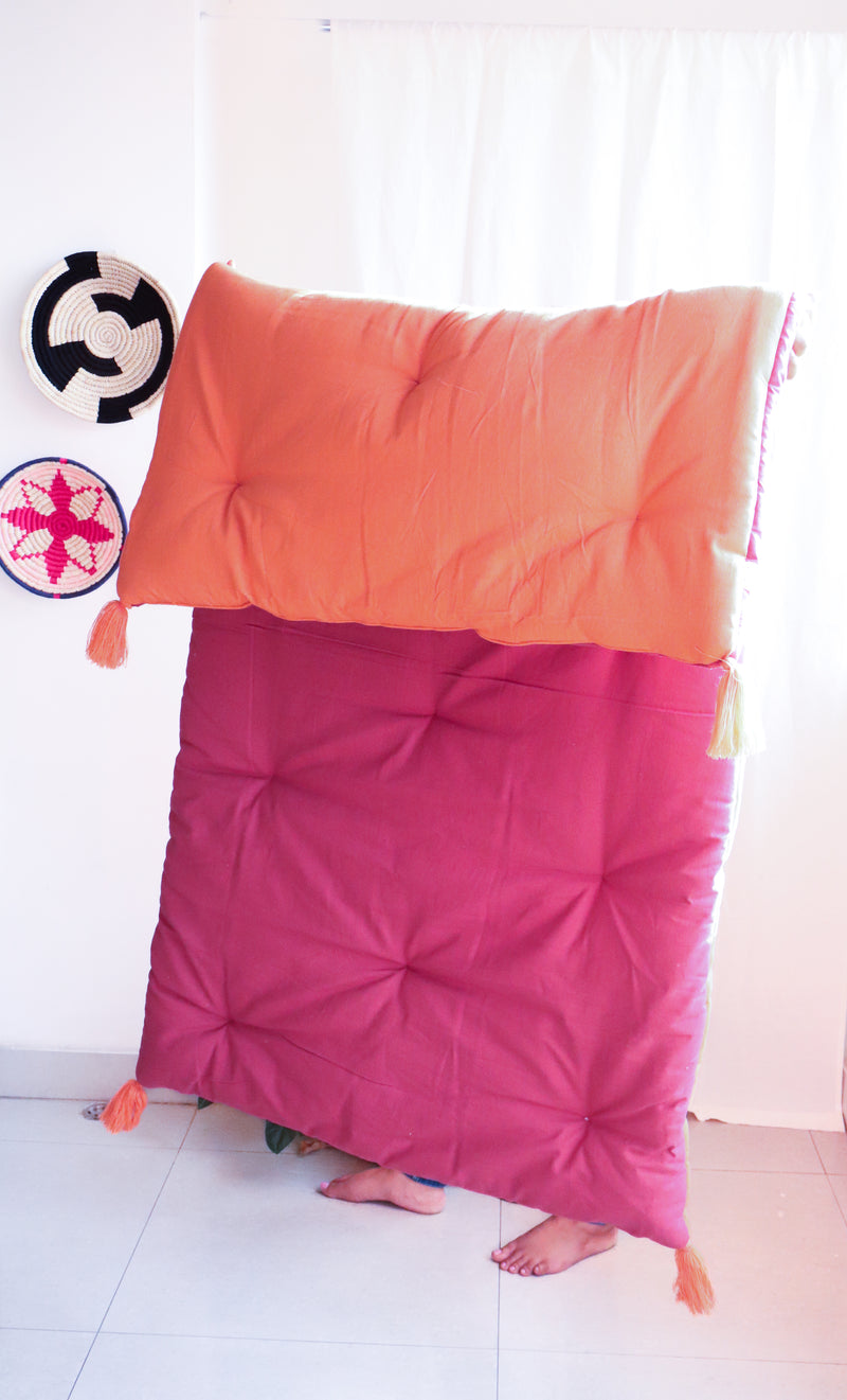Orange and pink Reversible Floor mattress - Large floor cushion - 3 x 6 feet - Ready to ship