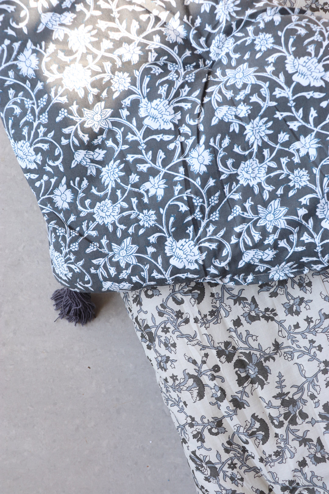 Reversible Floor mattress - Natural dye large floor cushion - 3 x 6 feet - Grey Floral