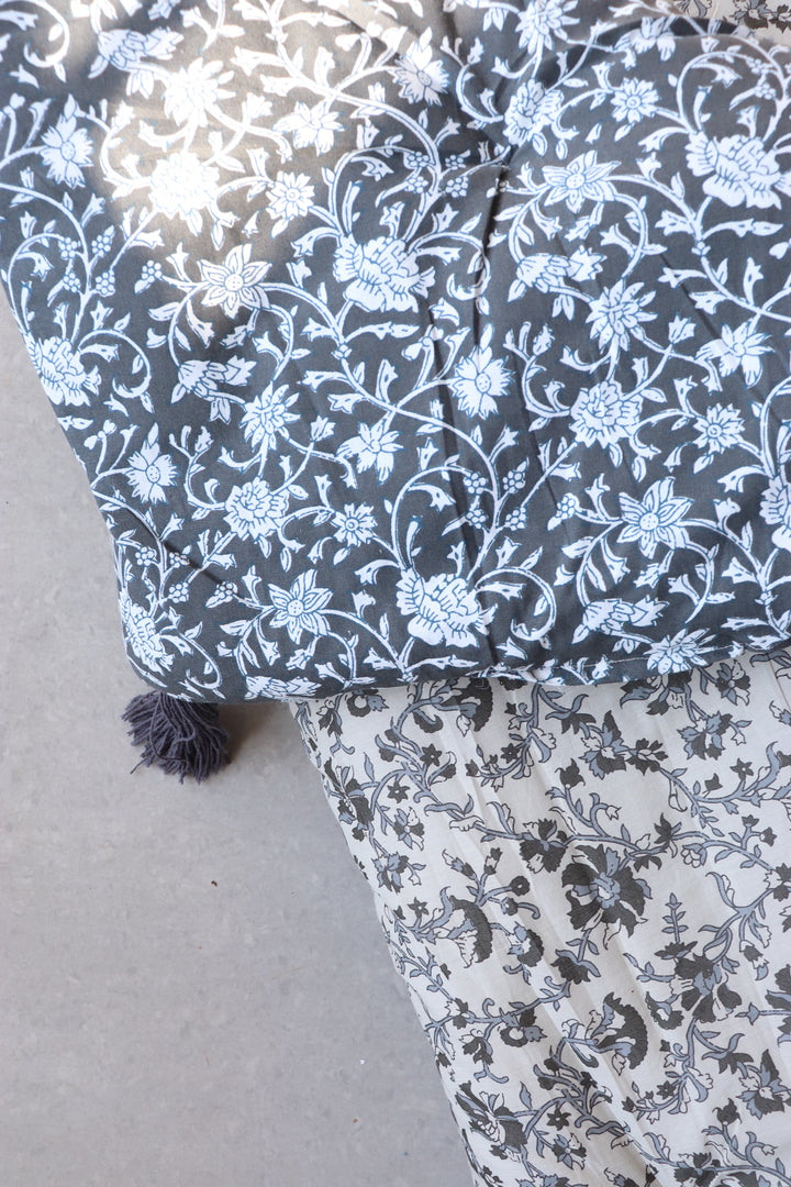 Reversible Floor mattress - Natural dye large floor cushion - 3 x 6 feet - Grey Floral