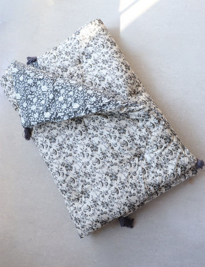 Reversible Floor mattress - Natural dye large floor cushion - 3 x 6 feet - Grey Floral